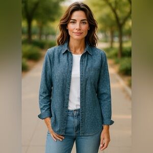 💝Free Blue Star Pattern Button Down Denim shirt xs